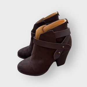 Forever 21 Brown Faux Suede Strap Heeled Booties